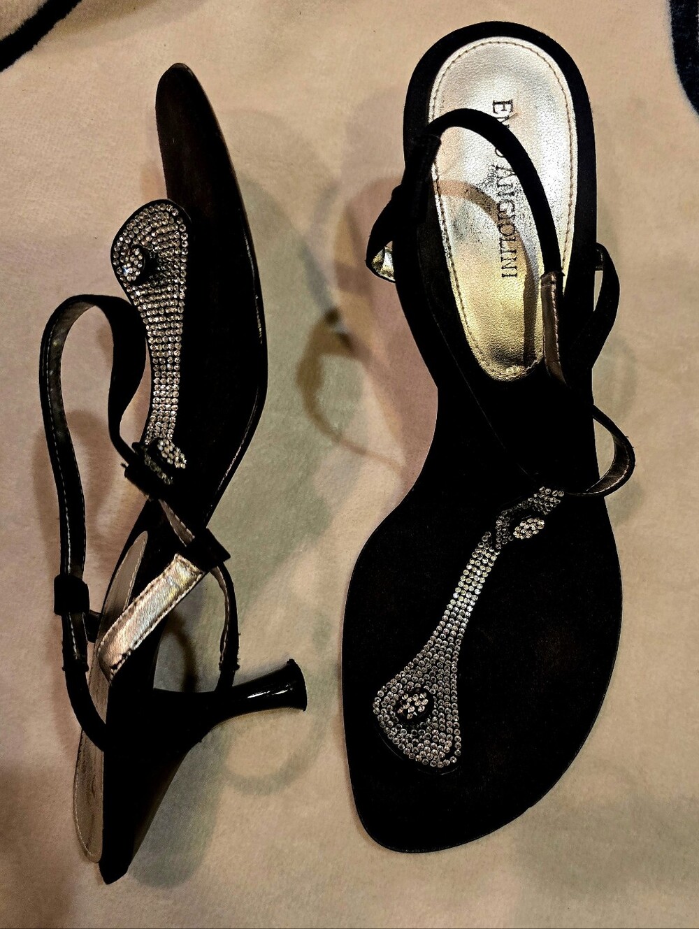 Enzo Angilini  Elegant Black Embellished Slingback Heels 8.5